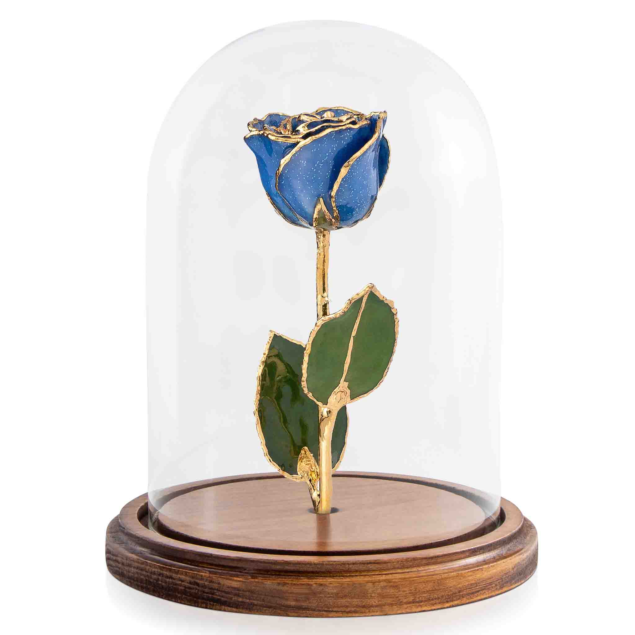【ステンドグラス】- Azure Rose - Custom Enchanted Rose - 24K Gold Sapphire (September)