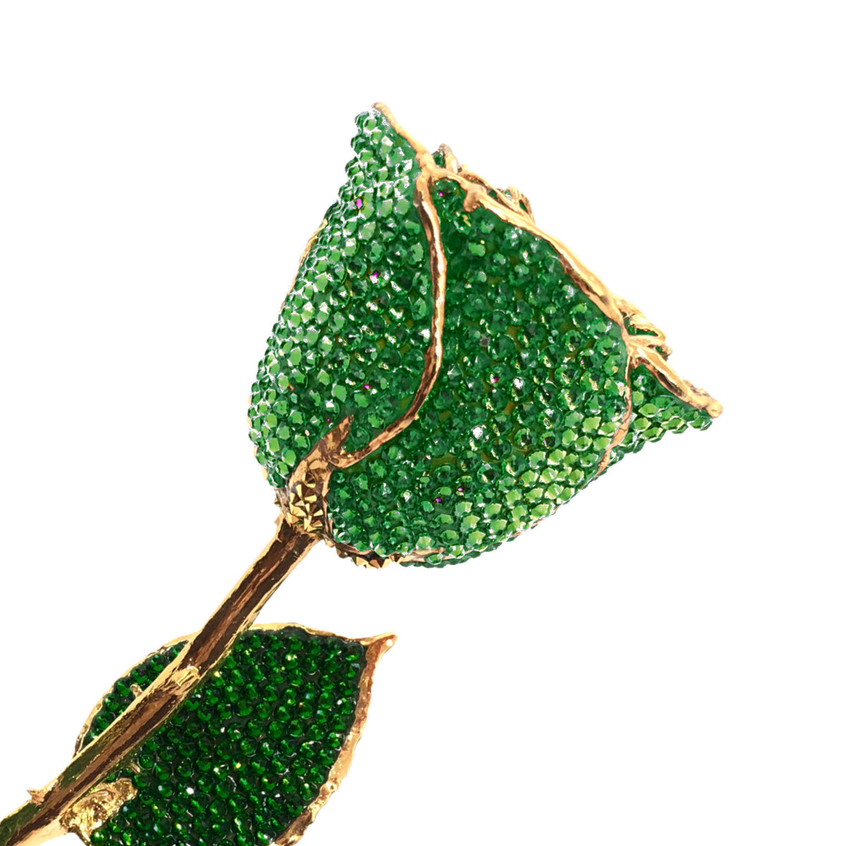 Custom 24K Gold Trim Green Forever Rose with Austrian Crystals Solid Colors(Made to Order / 14 Day Production)