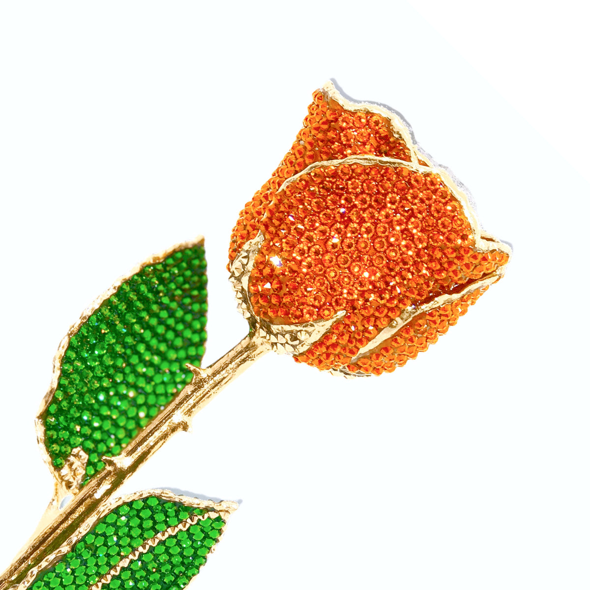 Custom 24K Gold Trim Orange Spice Forever Rose with Austrian Crystals Solid Colors(Made to Order / 14 Day Production)