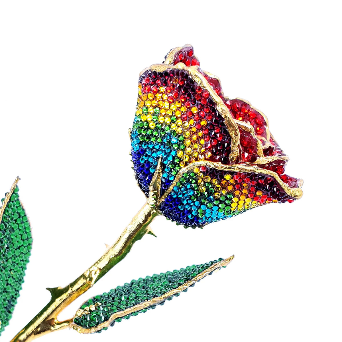 Custom 24K Gold Trim Rainbow Forever Rose with Austrian Crystals Multi Colors(Made to Order / 14 Day Production)