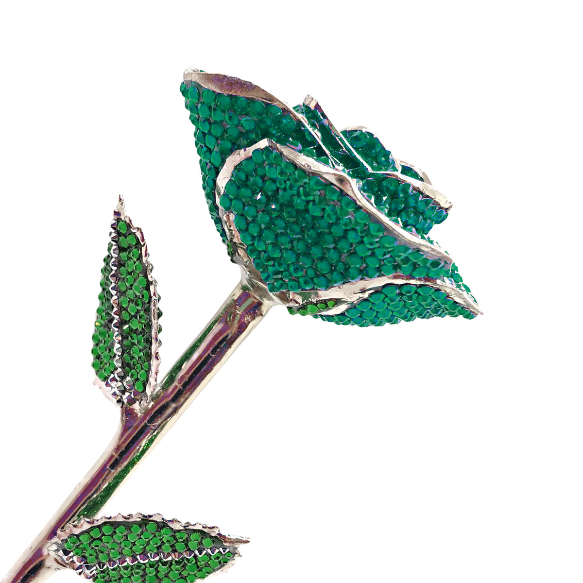 Custom Platinum Trim Evergreen Sparkle Forever Rose with Austrian Crystals Solid Colors(Made to Order / 14 Day Production)