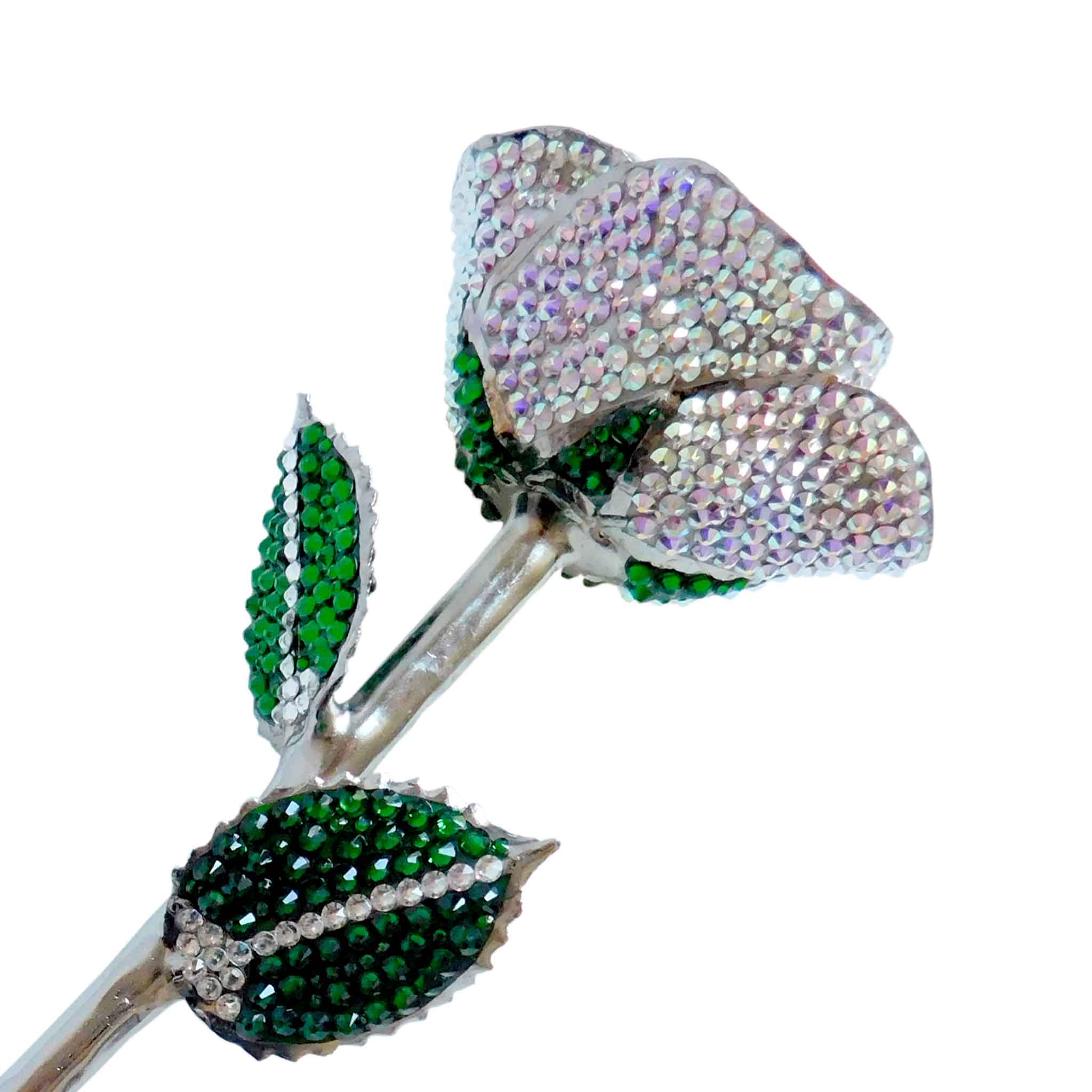 Custom Platinum Trim Aurora Borealis Forever Rose with Swarovski¨ Crystals (Solid Color) (Made to Order)