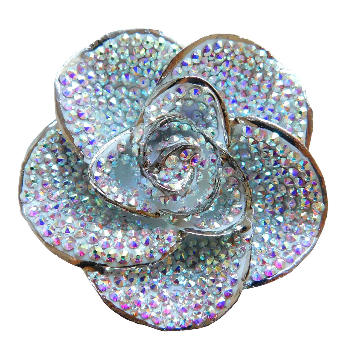 Custom Platinum Trim Aurora Borealis Forever Rose with Austrian Crystals Solid Colors(Ready To Ship)