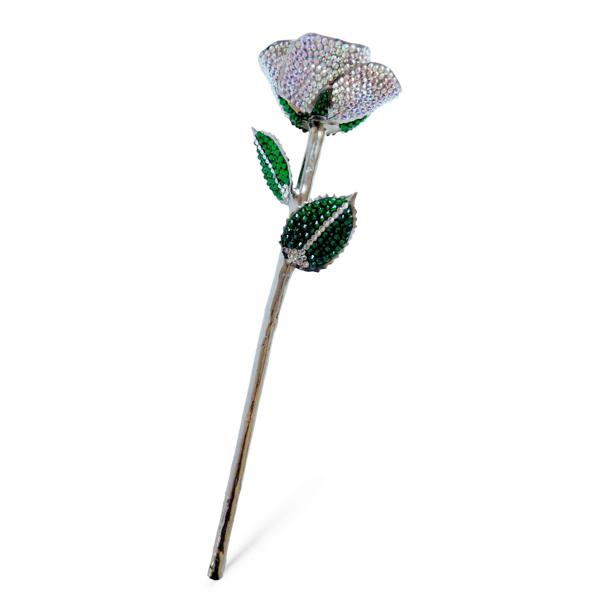 Custom Platinum Trim Aurora Borealis Forever Rose with Swarovski¨ Crystals (Solid Color) (Made to Order)