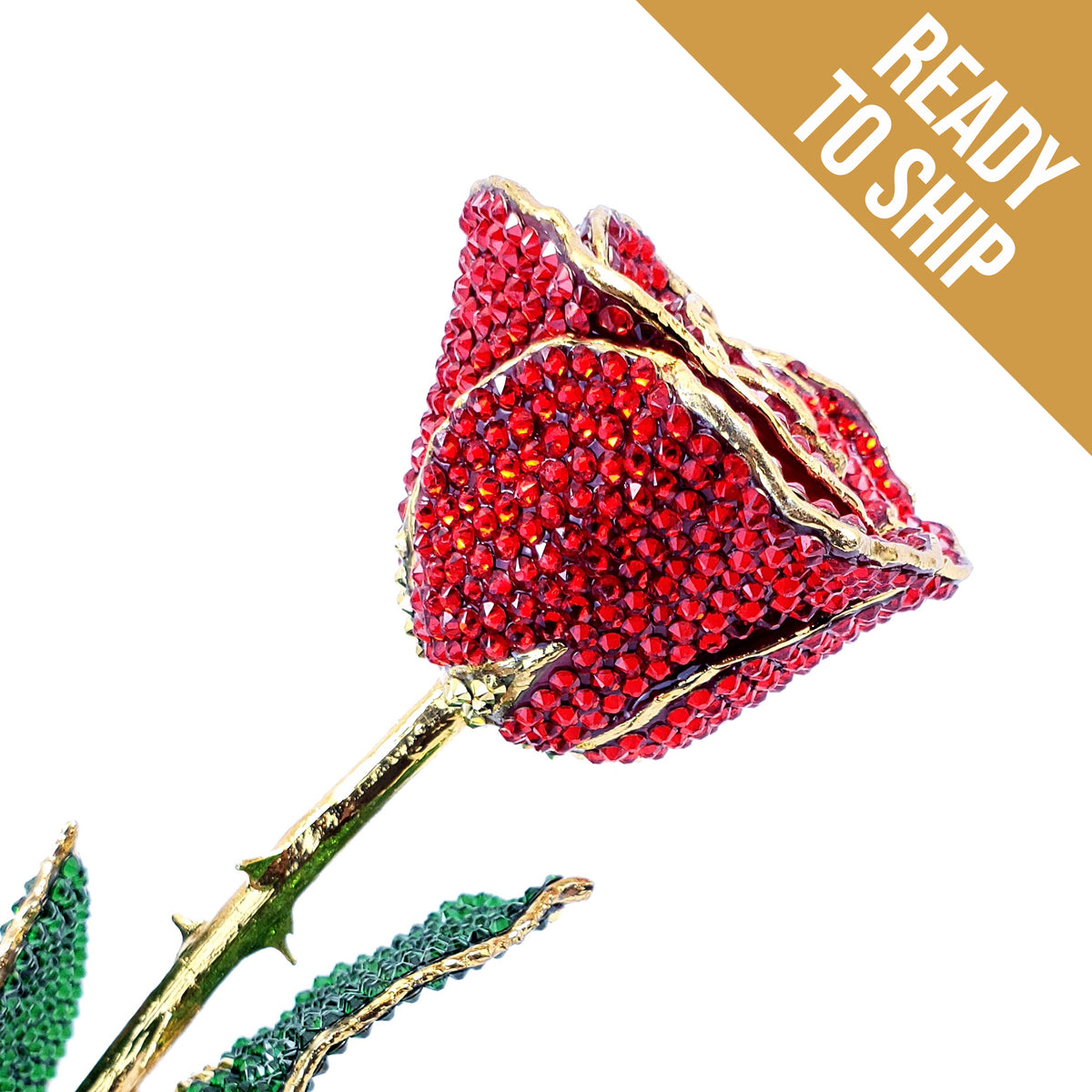 24K Gold Trim Red Forever Rose with Austrian Crystals (Ready to Ship)
