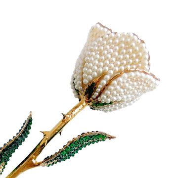 Custom 24K Gold Trim White Pearl (June Birthstone) Forever Rose with Swarovski¨ Crystals (Solid Color)  (Made to Order)