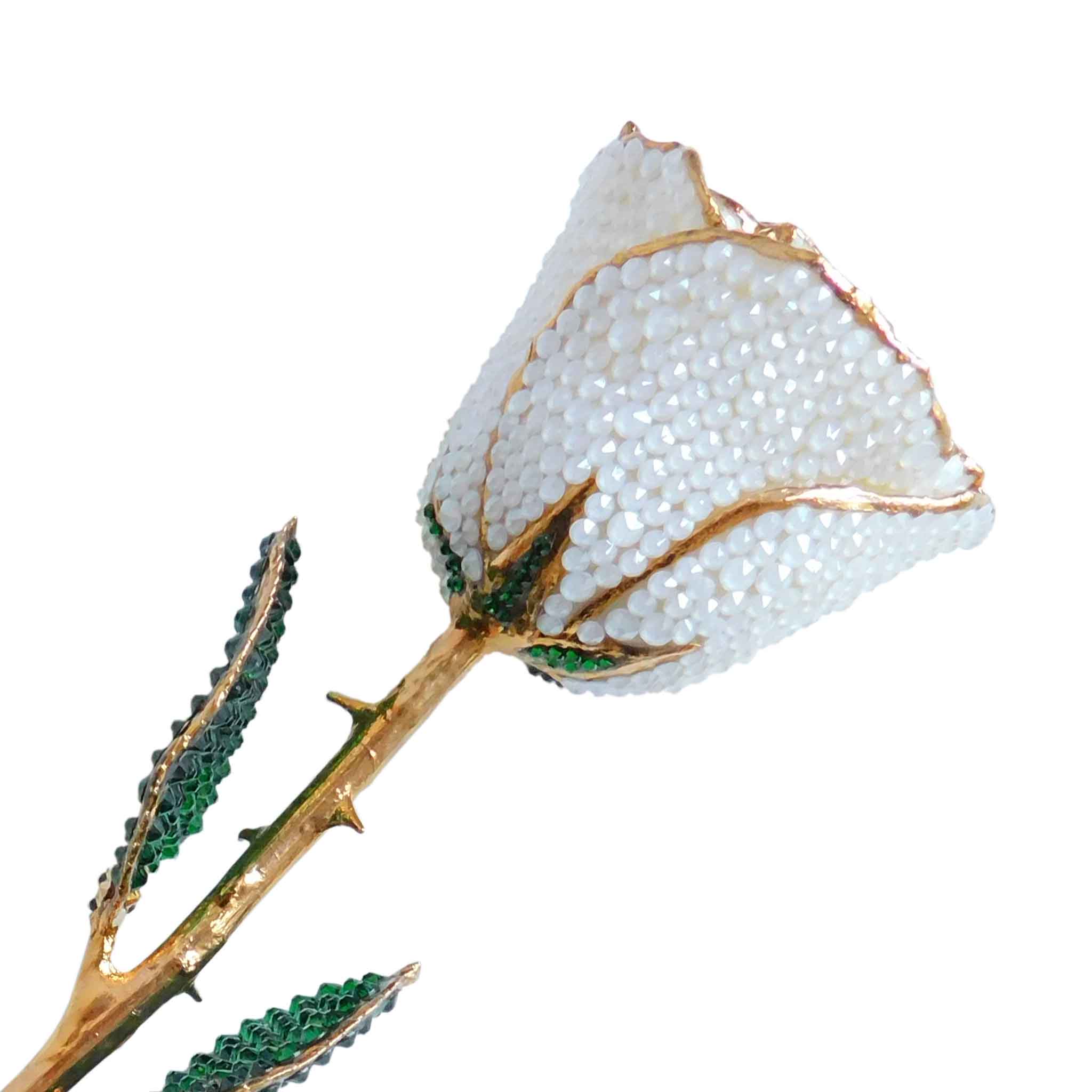 Custom 24K Gold Trim Electric White Forever Rose with Swarovski¨ Crystals (Solid Color) (Ready to Ship)