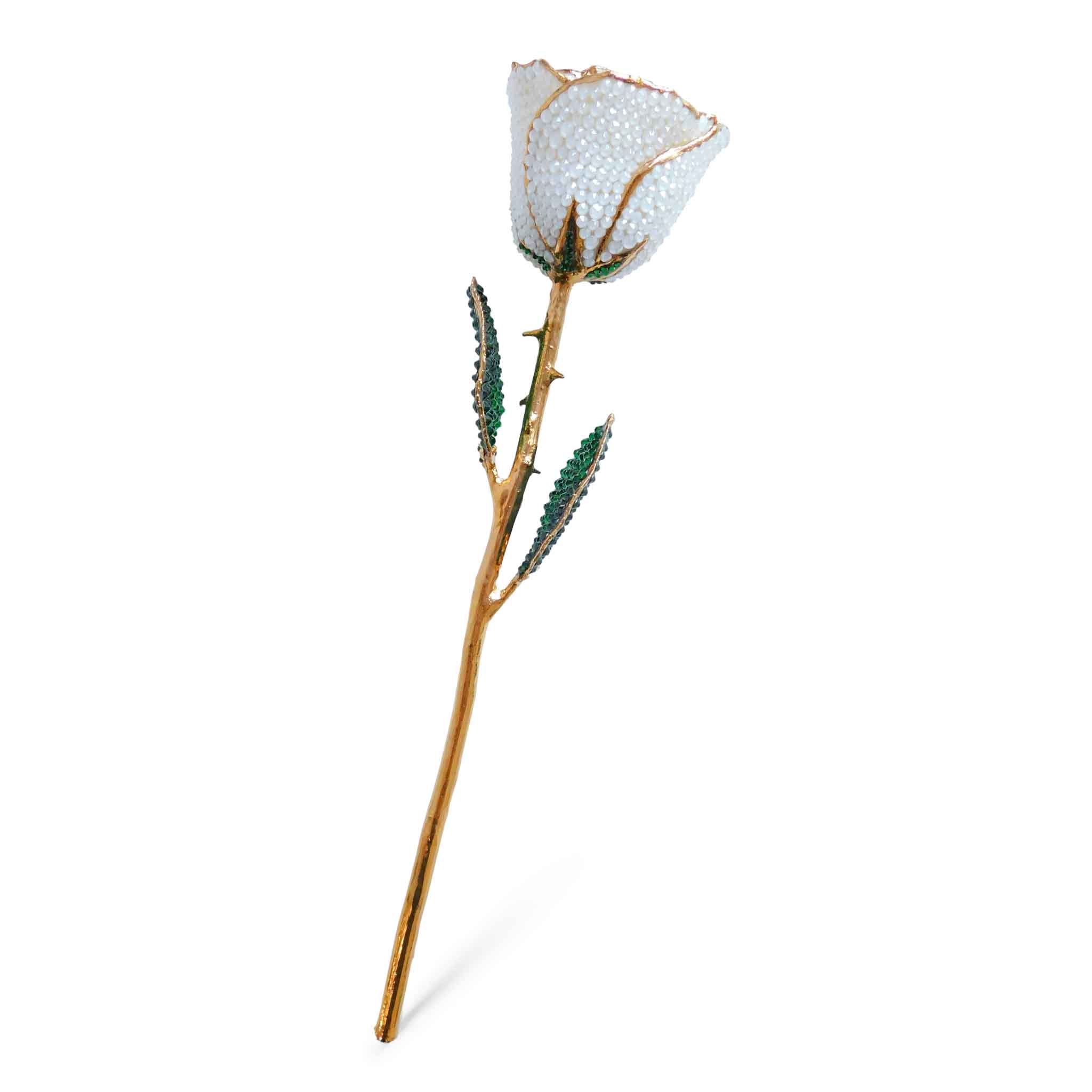 Custom 24K Gold Trim Electric White Forever Rose with Swarovski¨ Crystals (Solid Color) (Ready to Ship)