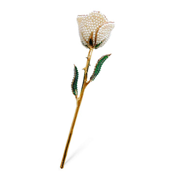 Custom 24K Gold Trim White Pearl (June Birthstone) Forever Rose with Swarovski¨ Crystals (Solid Color)  (Made to Order)