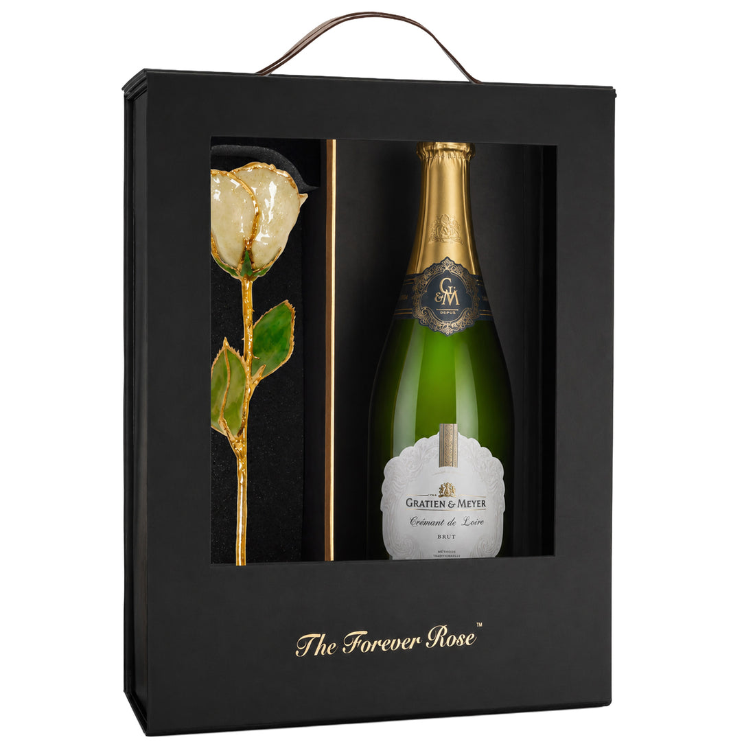 24K Gold Champagne Rose Basket with Gratien & Meyer Sparkling Wine (Includes Wine)