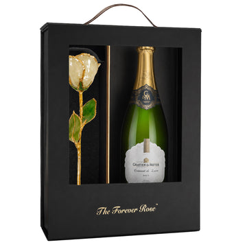 24K Gold Champagne Rose Basket with Gratien & Meyer Sparkling Wine (Includes Wine)