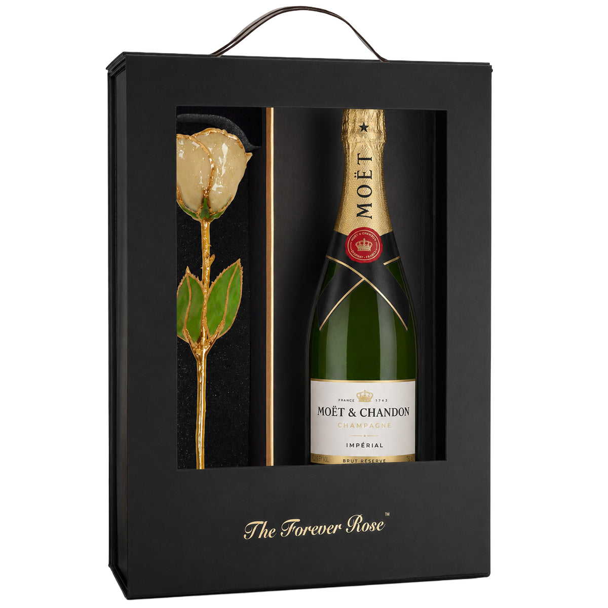 24K Gold Champagne Rose Basket with Moet & Chandon Champagne (Includes Wine)