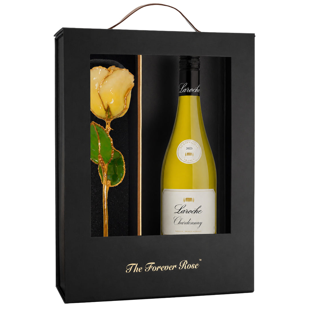 24K Gold Chardonnay Rose Wine Basket with Domaine Laroche Chardonnay (Includes Wine)