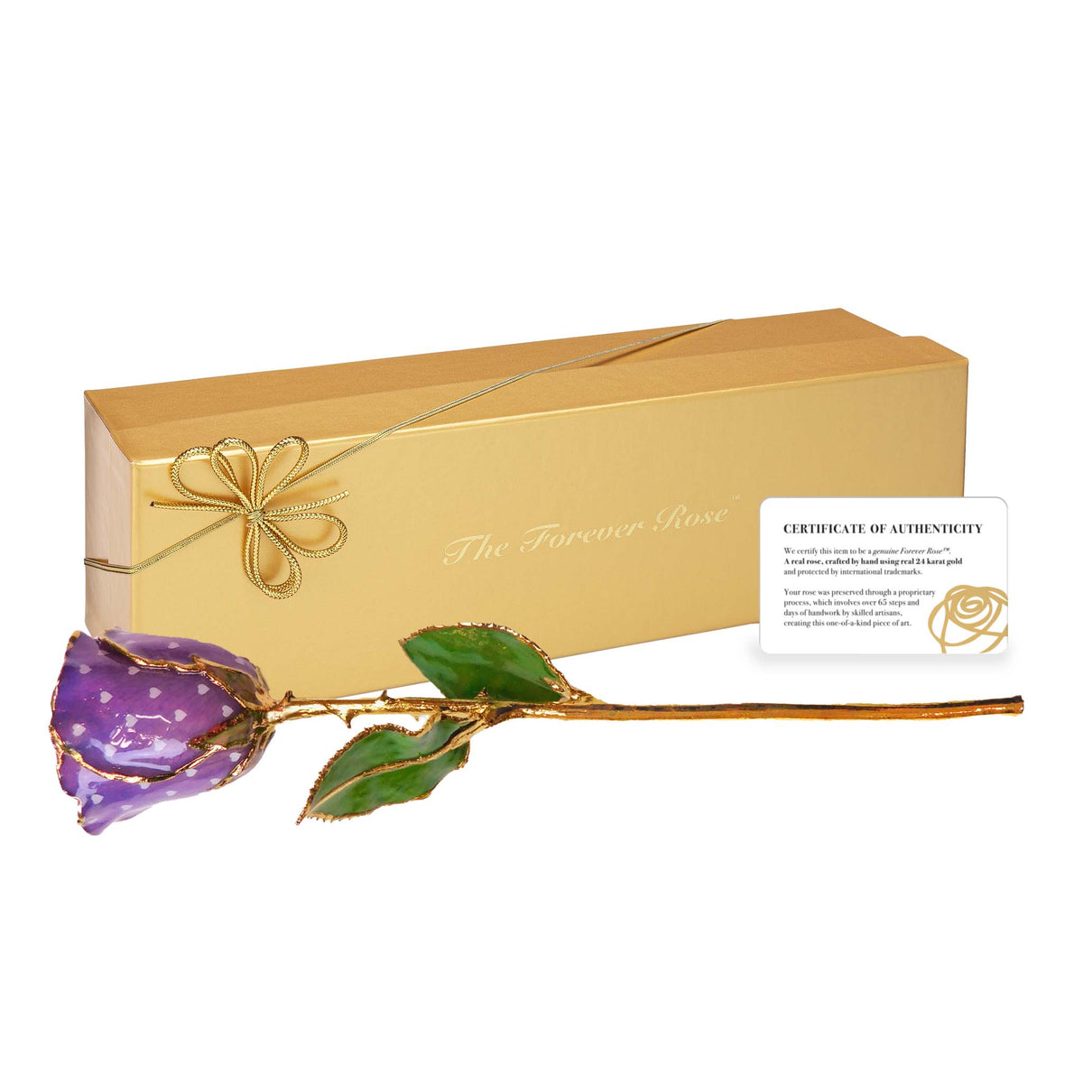 24K Gold Forever Rose - Heart Rose - Purple (White Hearts)