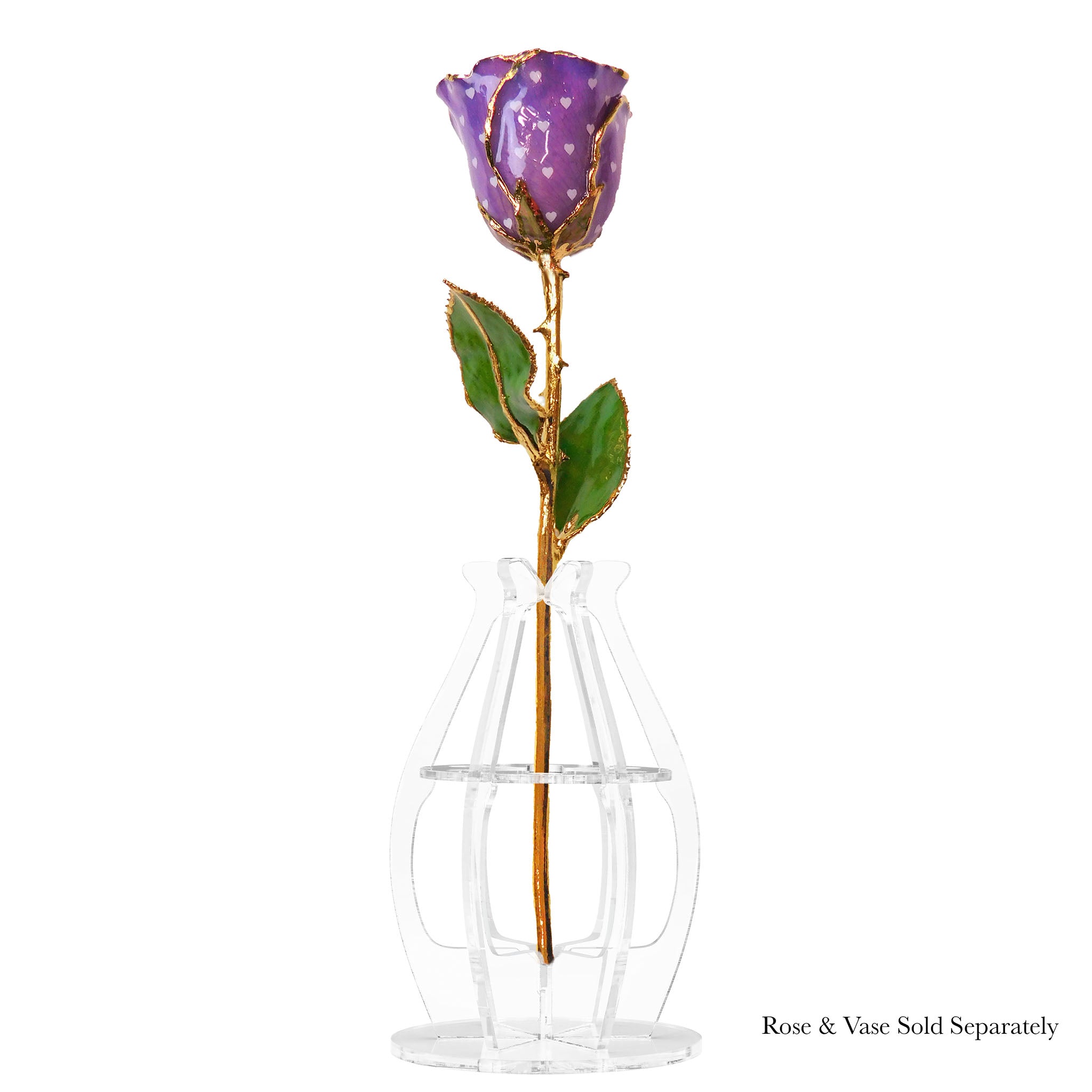 24K Gold Forever Rose - Heart Rose - Purple (White Hearts)