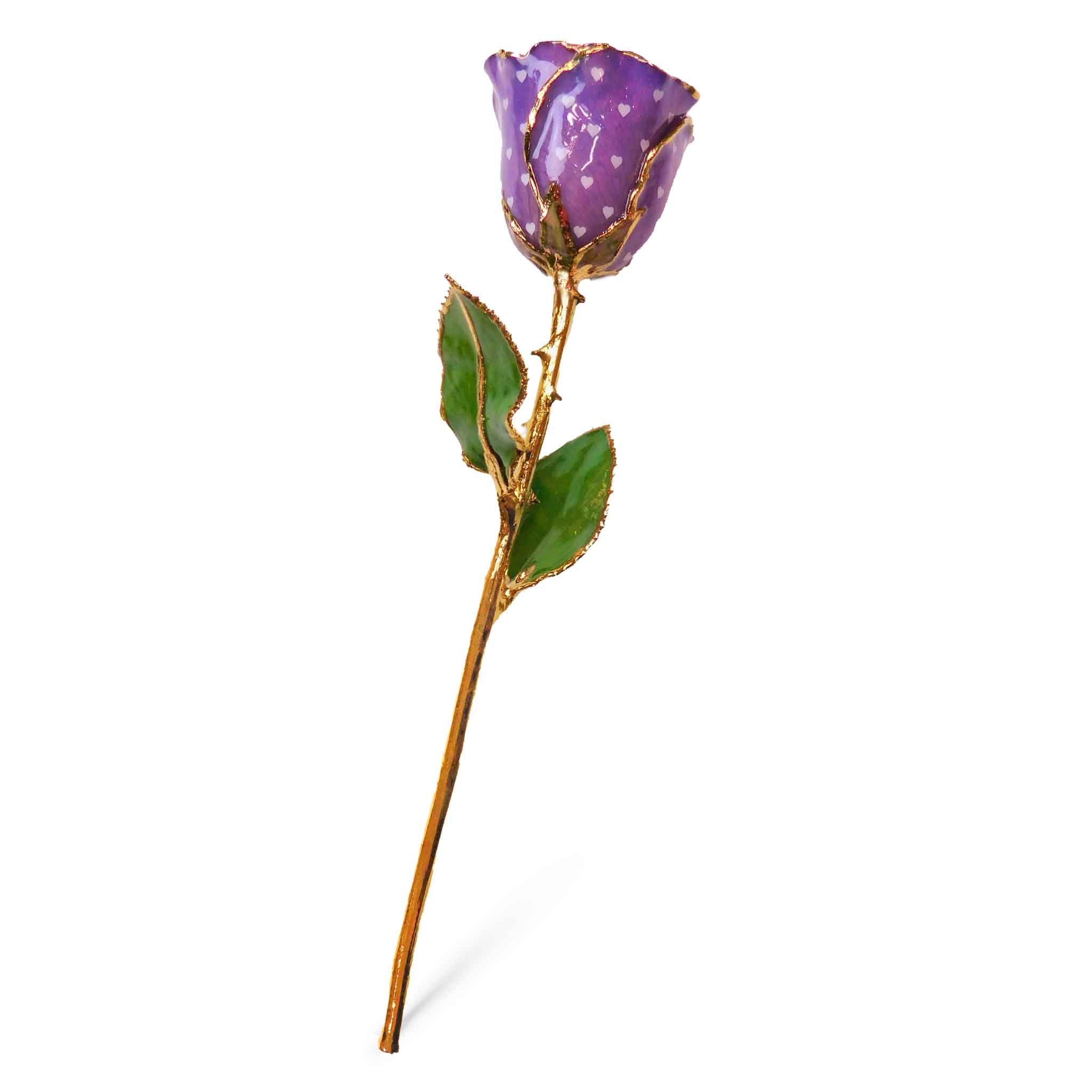 24K Gold Forever Rose - Heart Rose - Purple (White Hearts)