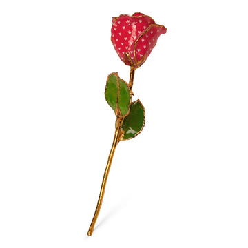 24K Gold Forever Rose - Heart Rose - Red (White Hearts)