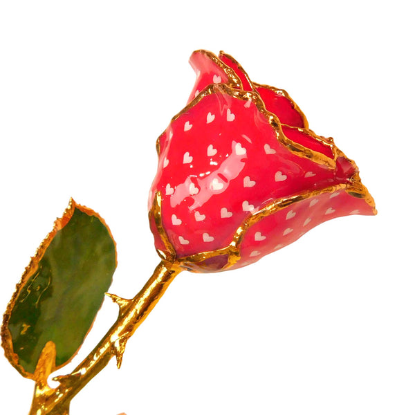 24K Gold Forever Rose- Heart Rose - Red (With White Hearts)