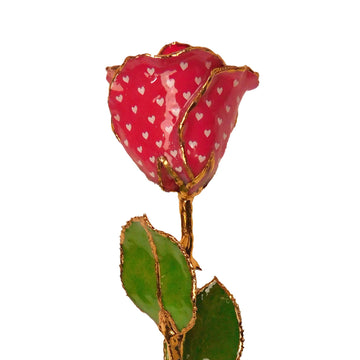 24K Gold Forever Rose - Heart Rose - Red (White Hearts)
