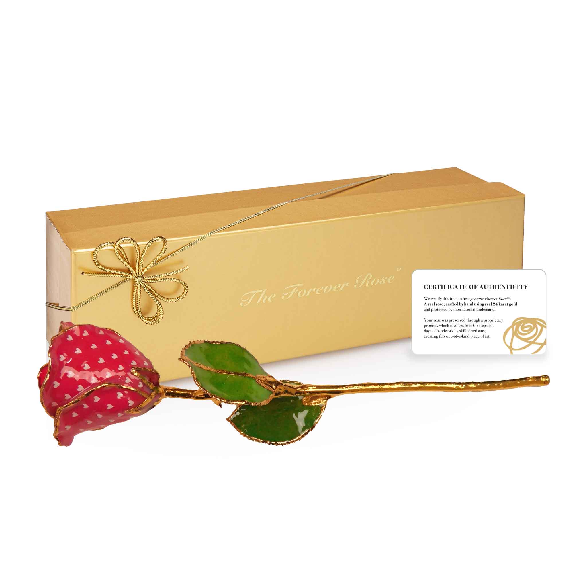 24K Gold Forever Rose - Heart Rose - Red (White Hearts)
