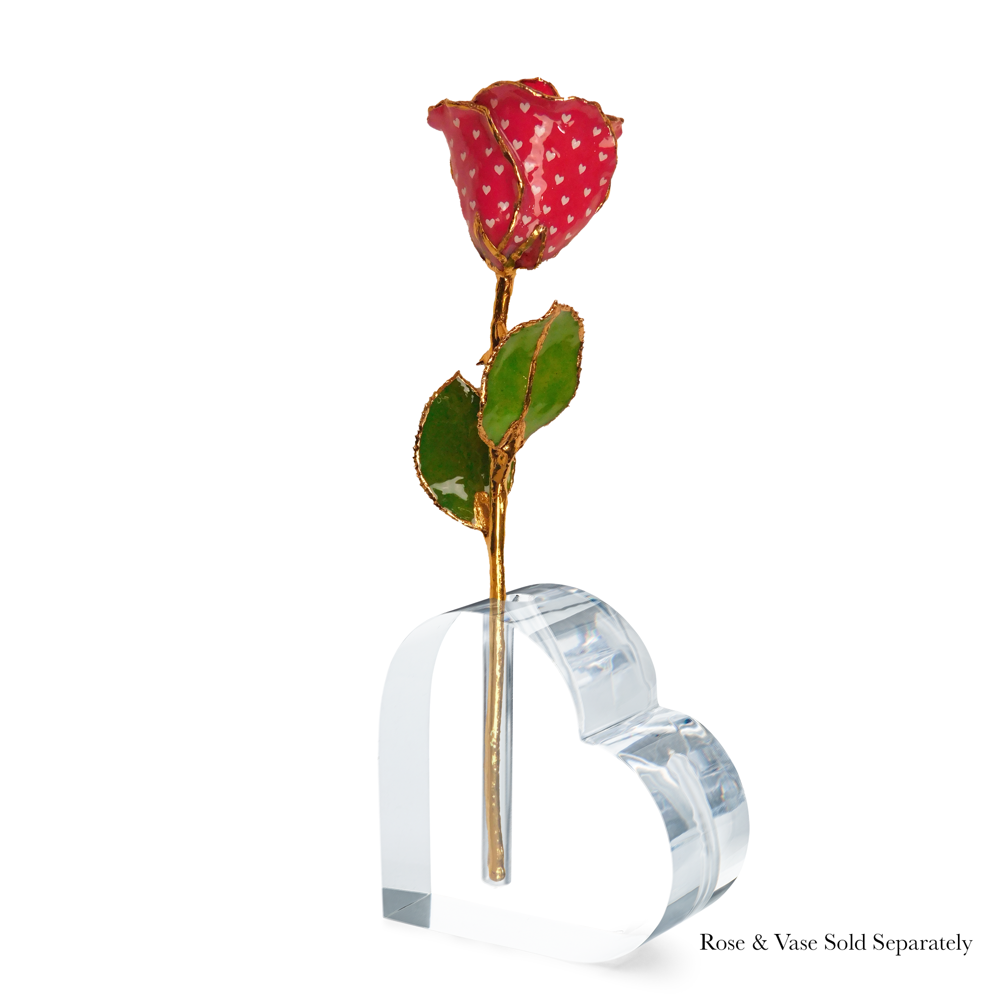 24K Gold Forever Rose - Heart Rose - Red (White Hearts)