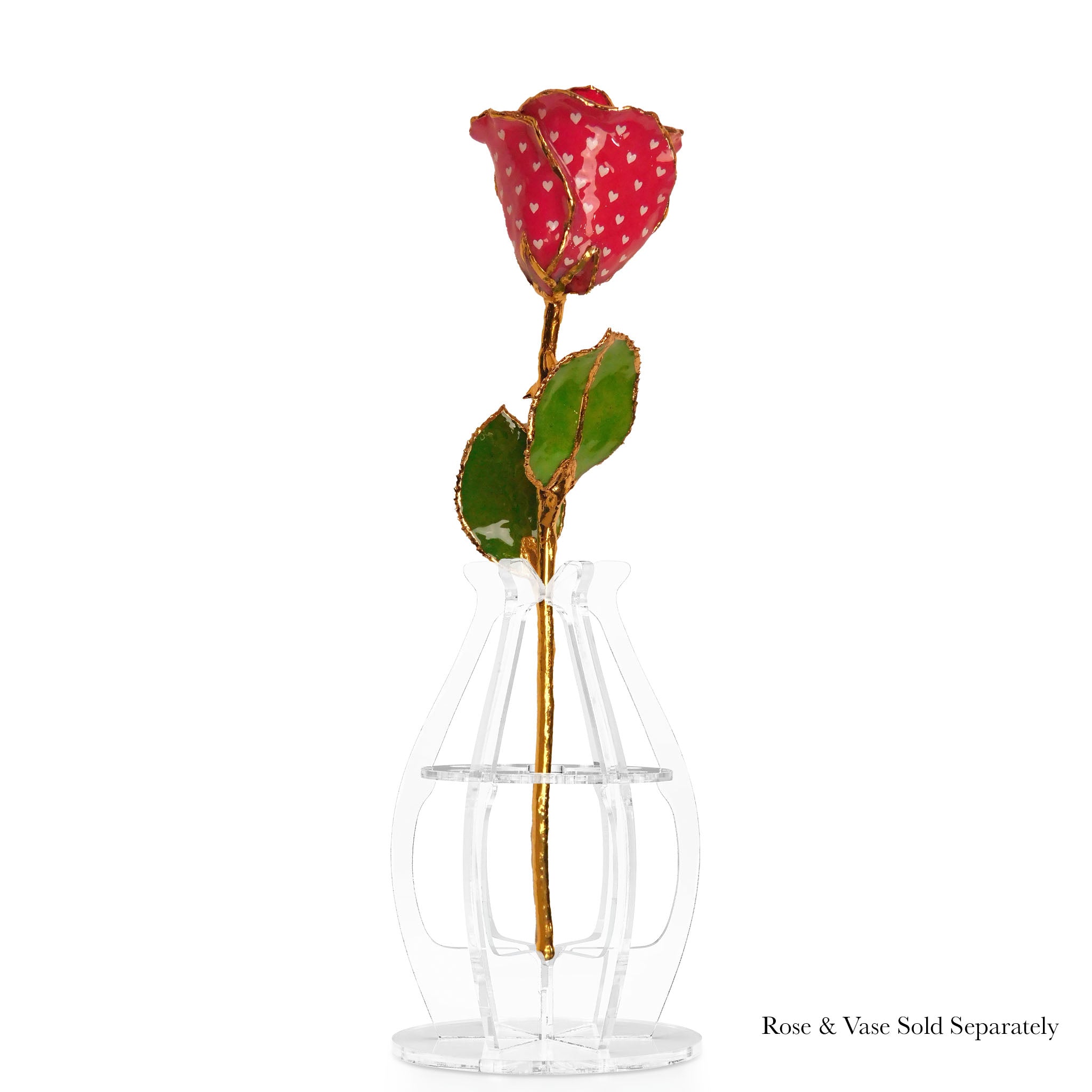 24K Gold Forever Rose - Heart Rose - Red (White Hearts)