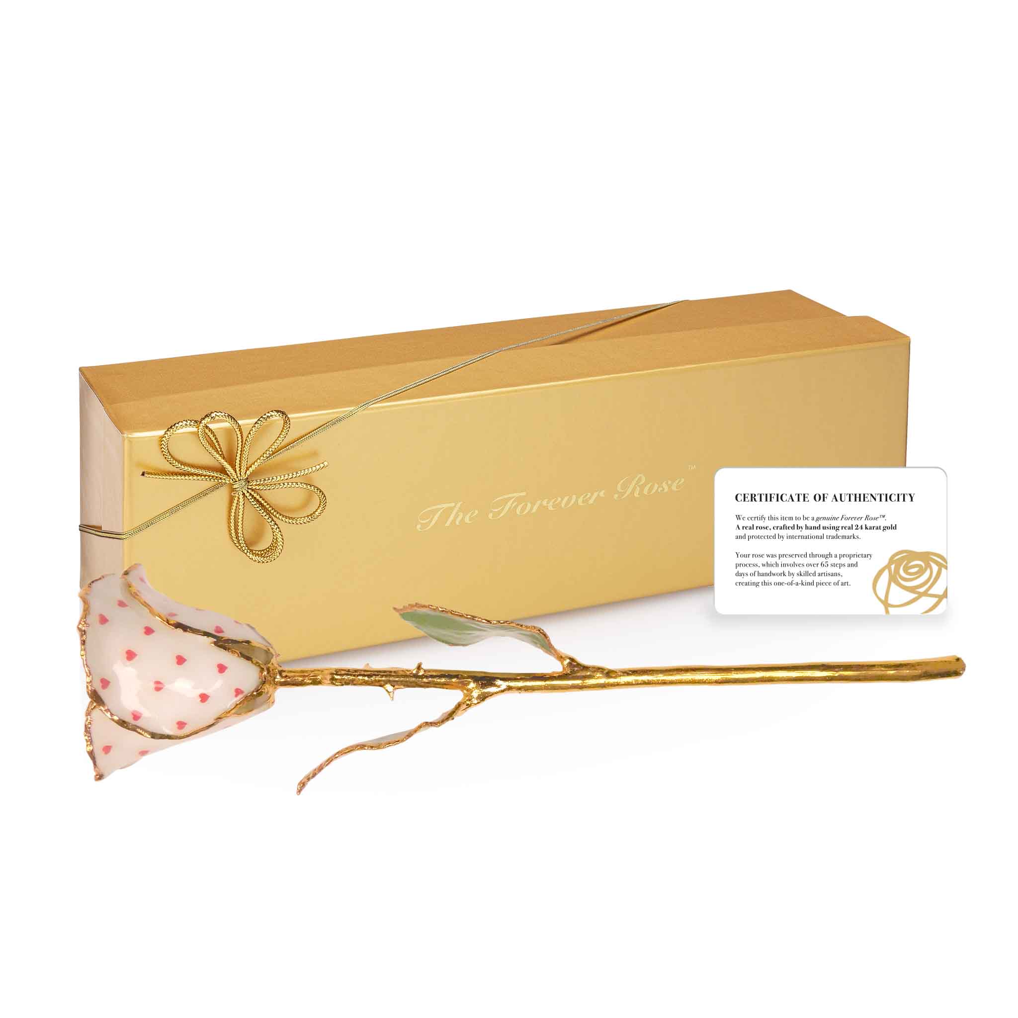 24K Gold Forever Rose - Heart Rose - White (Red Hearts)