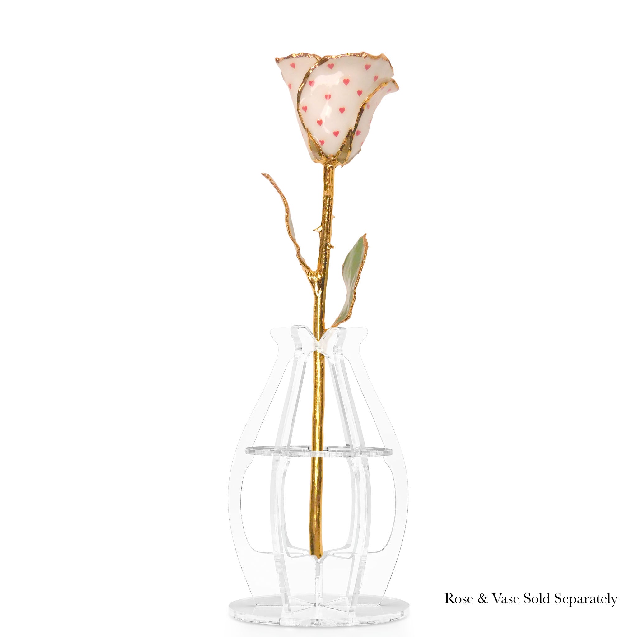 24K Gold Forever Rose - Heart Rose - White (Red Hearts)
