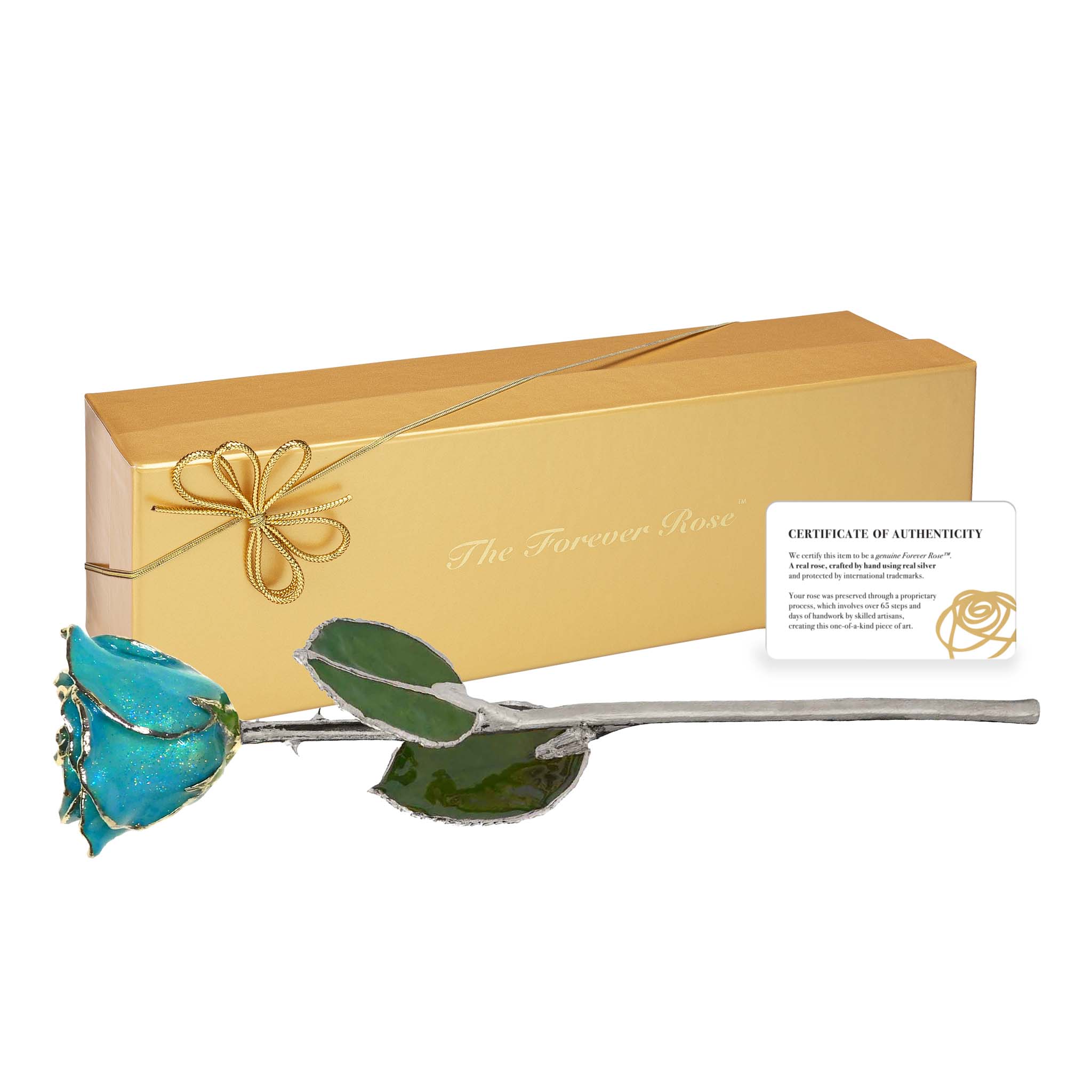 Silver Forever Rose - Aquamarine Sparkle (March Birthstone)