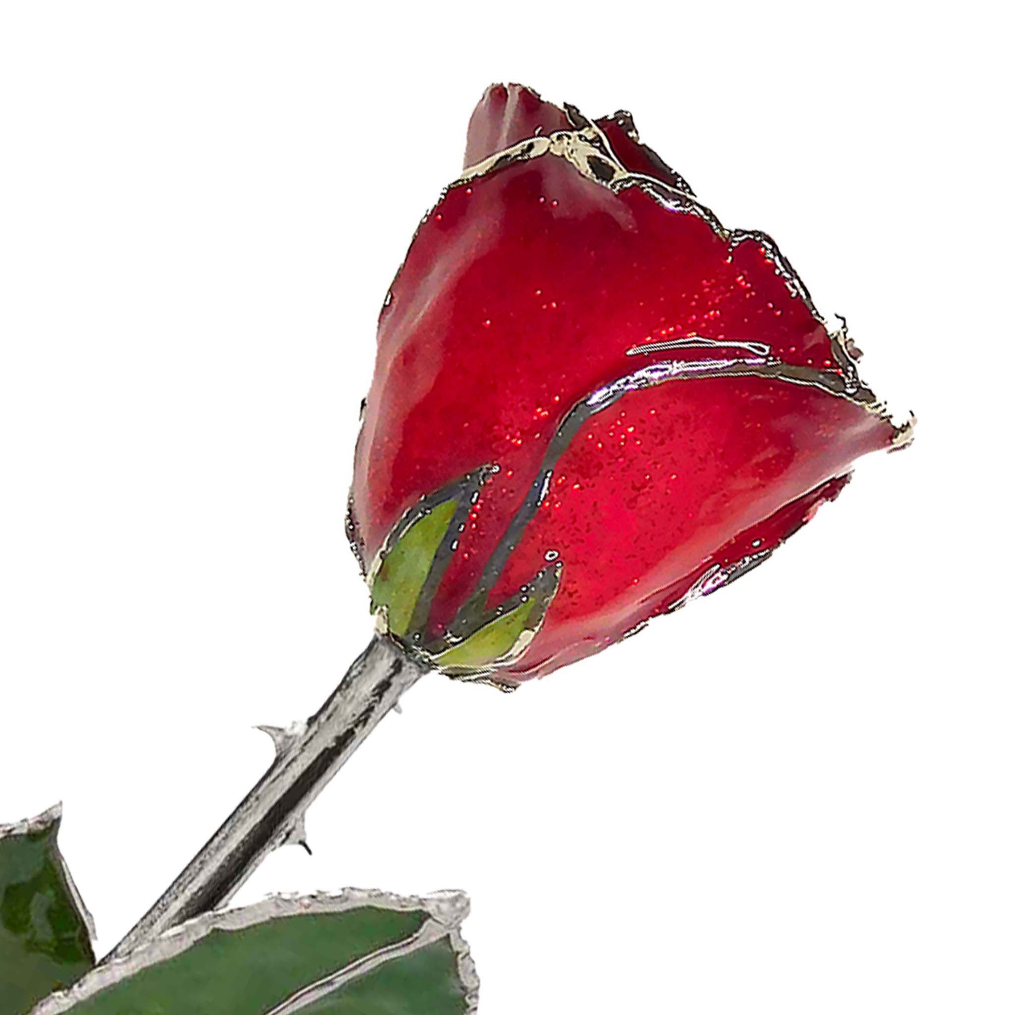 Silver Forever Rose - Ruby Red Sparkle (July Birthstone)