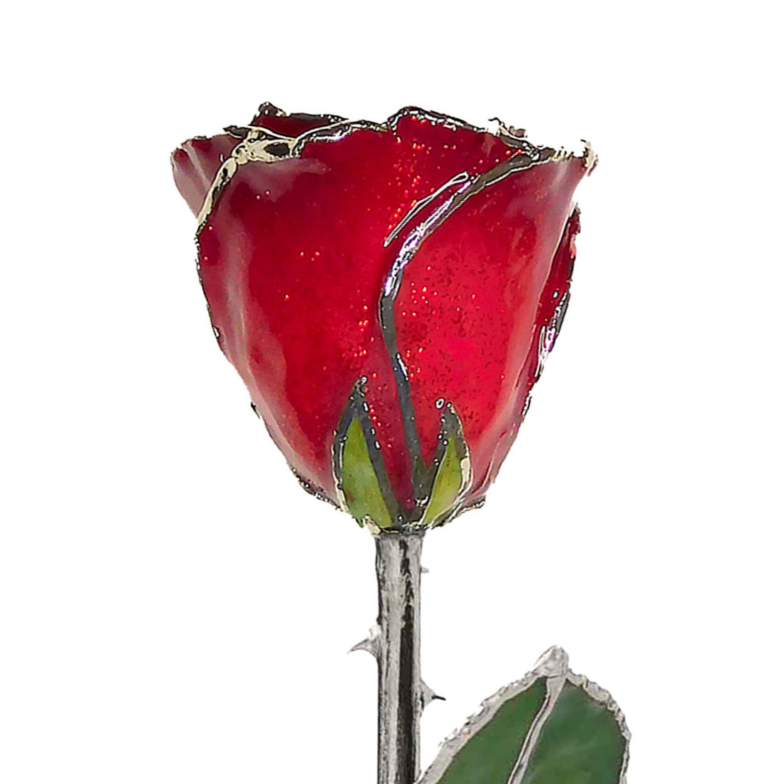 Silver Forever Rose - Ruby Red Sparkle (July Birthstone)