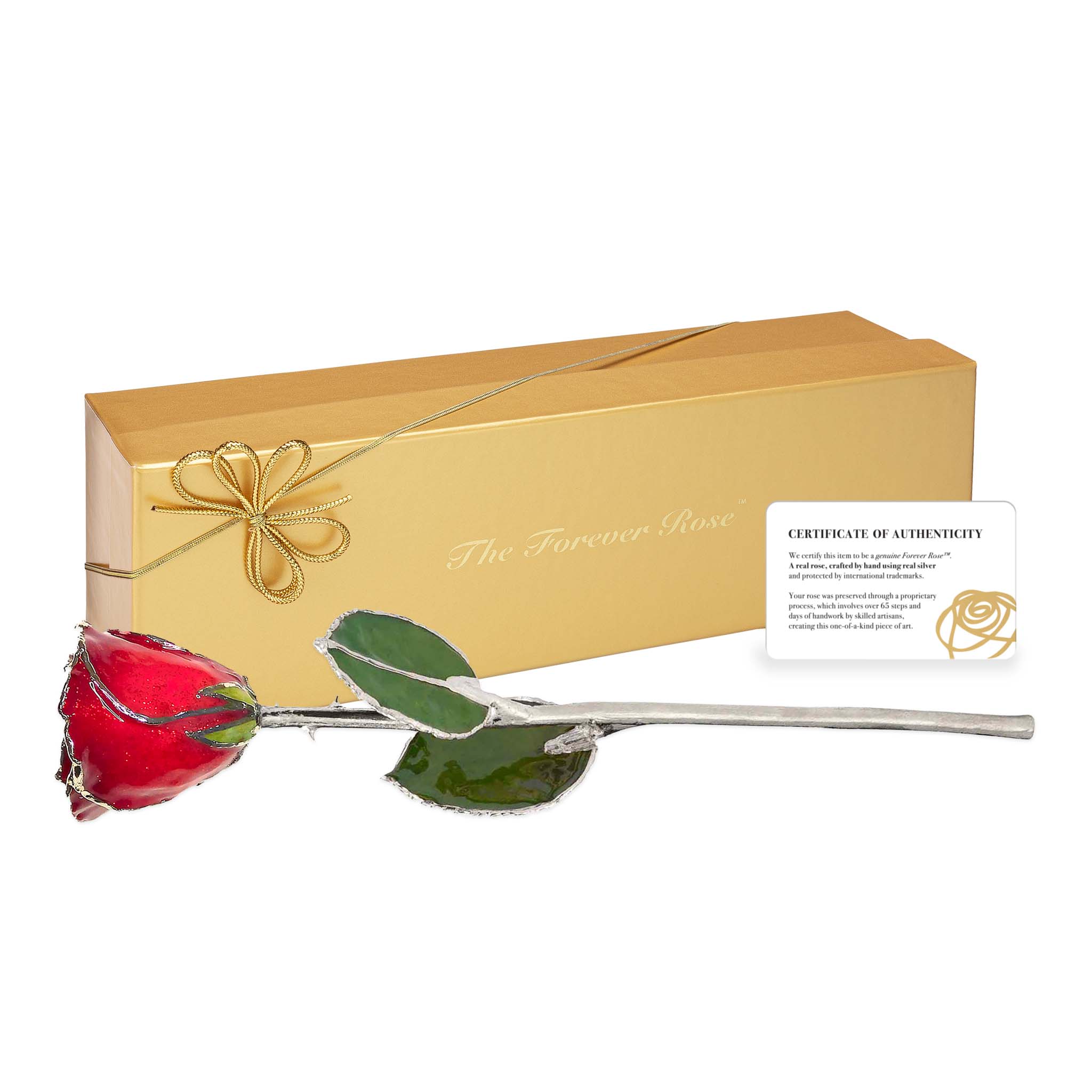 Silver Forever Rose - Ruby Red Sparkle (July Birthstone)