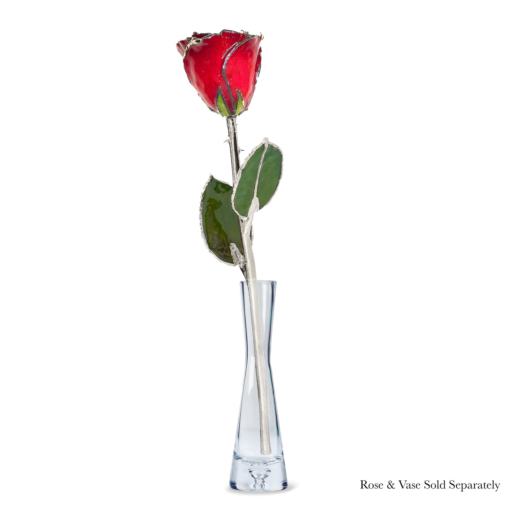 Silver Forever Rose - Ruby Red Sparkle (July Birthstone)