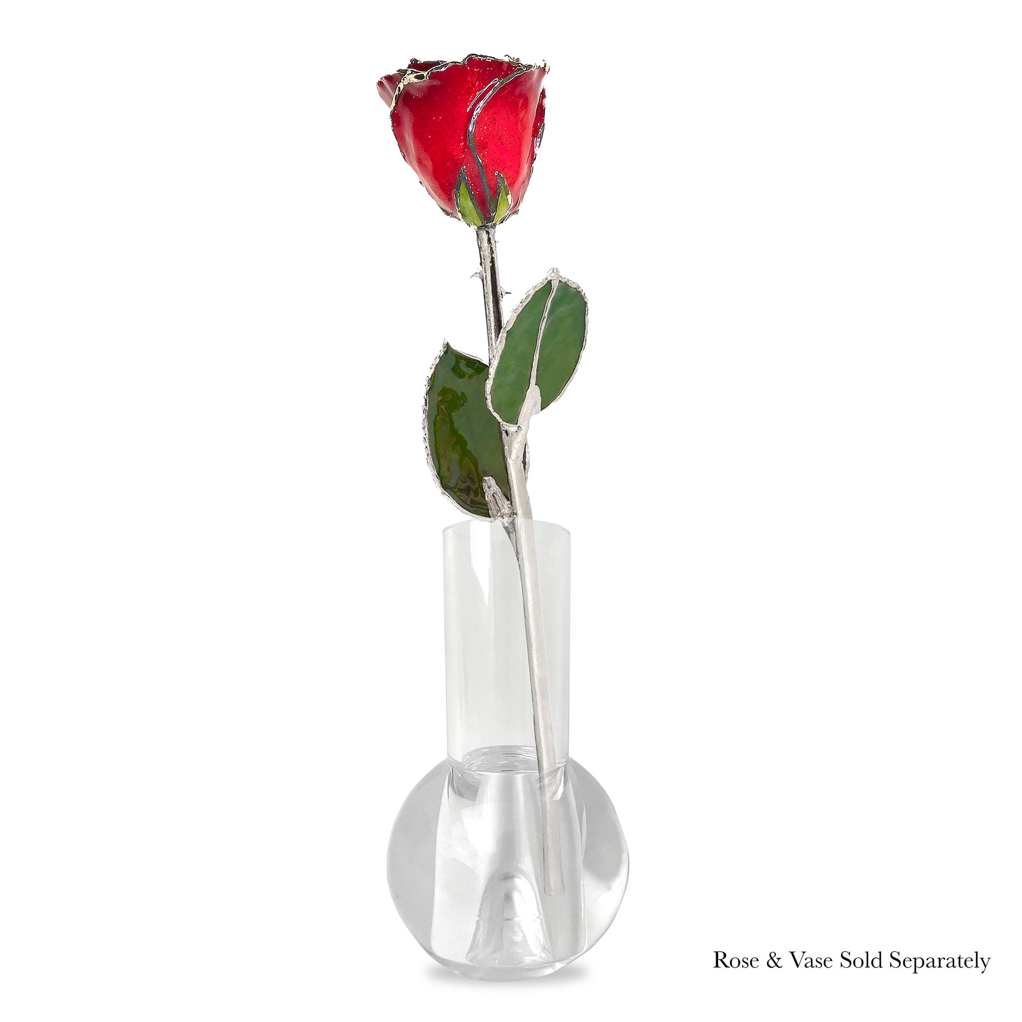 Silver Forever Rose - Ruby Red Sparkle (July Birthstone)