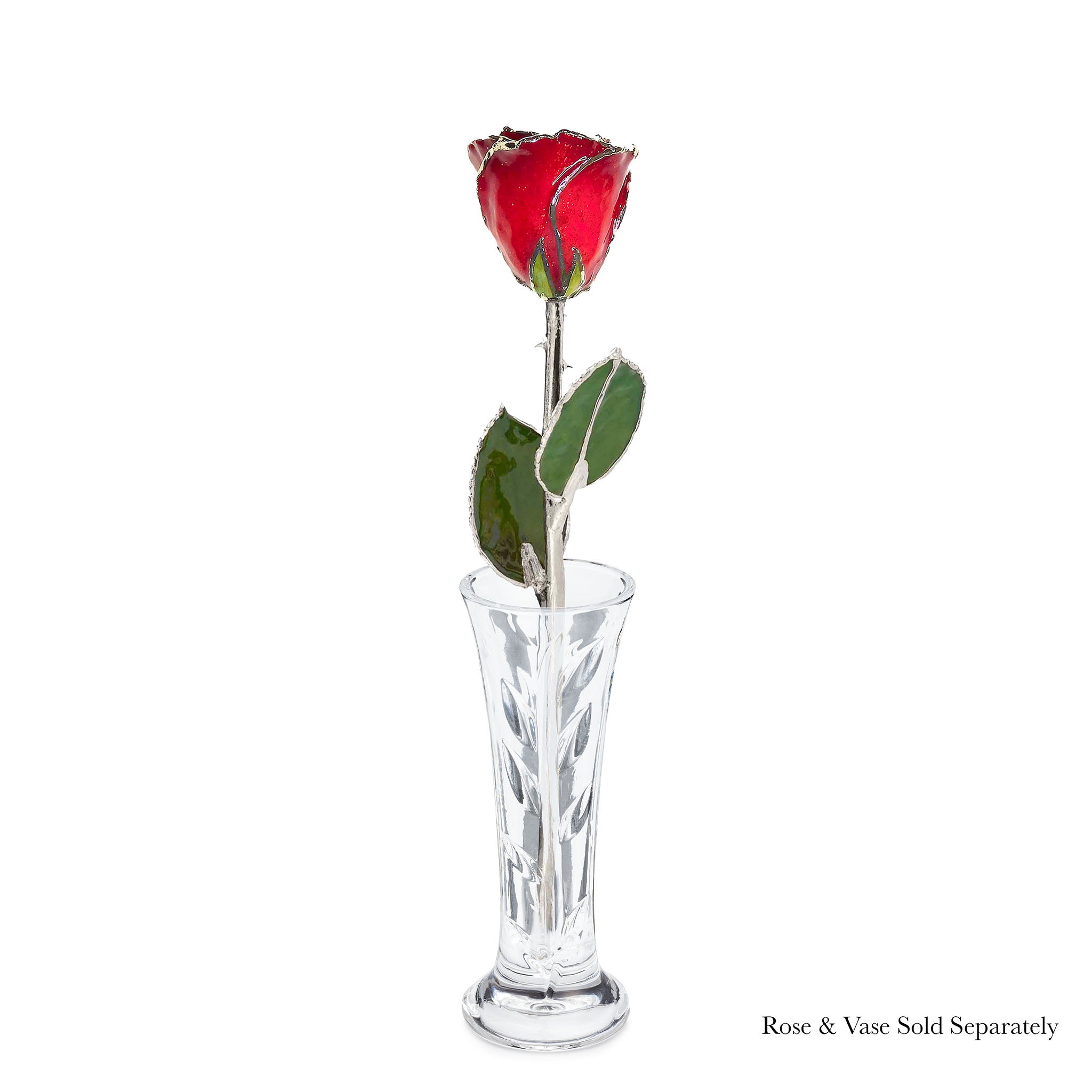 Silver Forever Rose - Ruby Red Sparkle (July Birthstone)