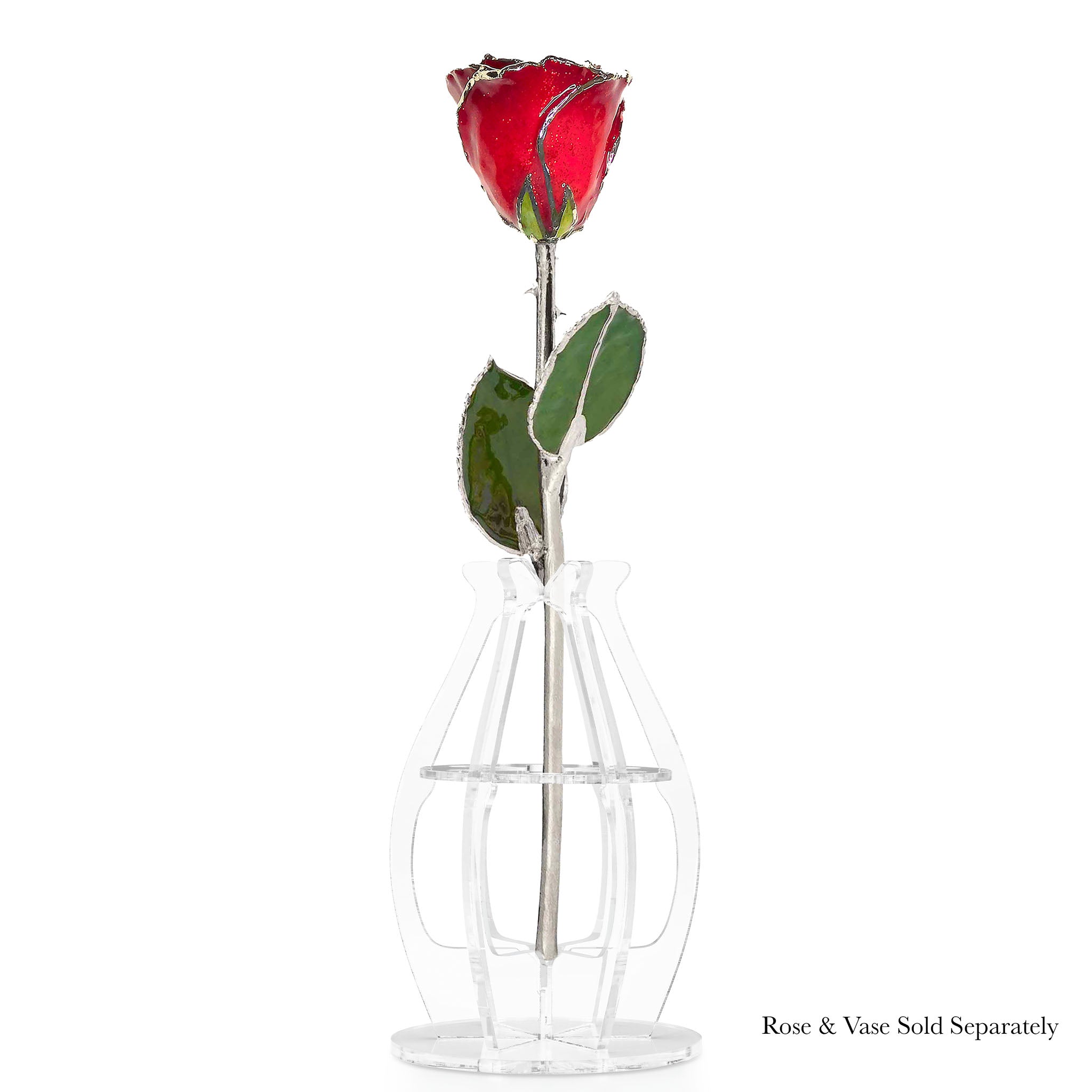 Silver Forever Rose - Ruby Red Sparkle (July Birthstone)