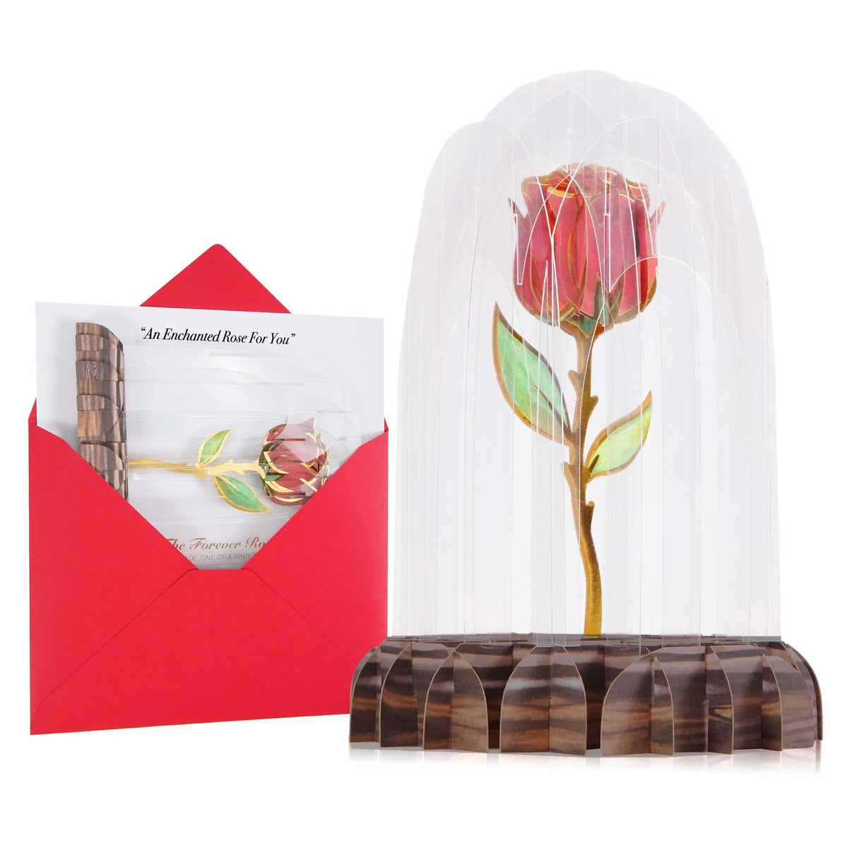 Enchanted Rose 3D Greeting Card - Red Rose with Gold Foil Trim