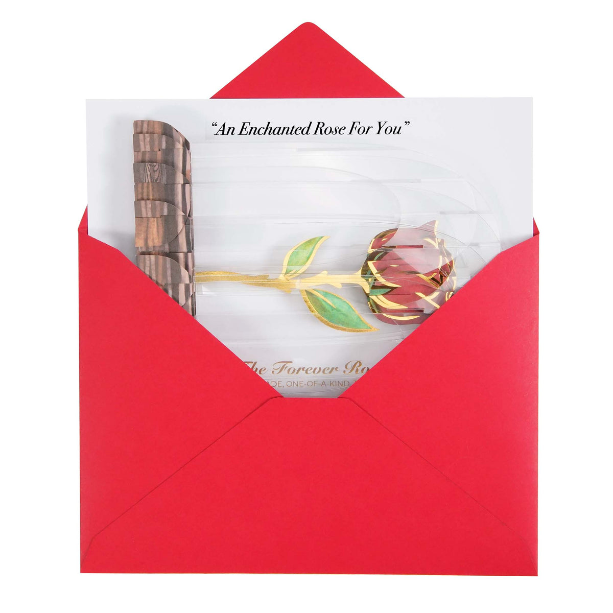 Enchanted Rose 3D Greeting Card - Red Rose with Gold Foil Trim