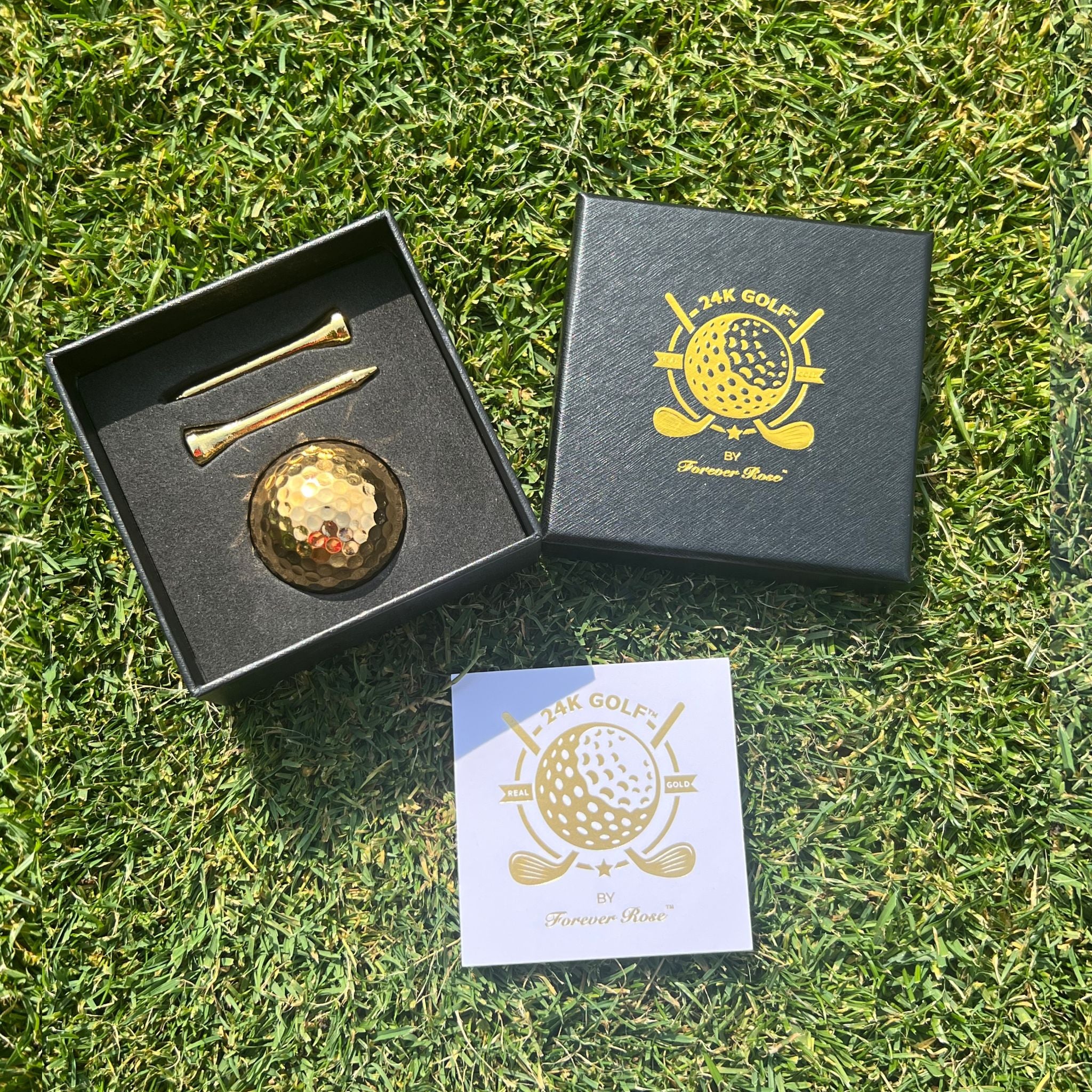Genuine 24K Gold Plated Golf Ball and Tee Combo by 24K Golf™ (Ball + 2 Tee Combo)