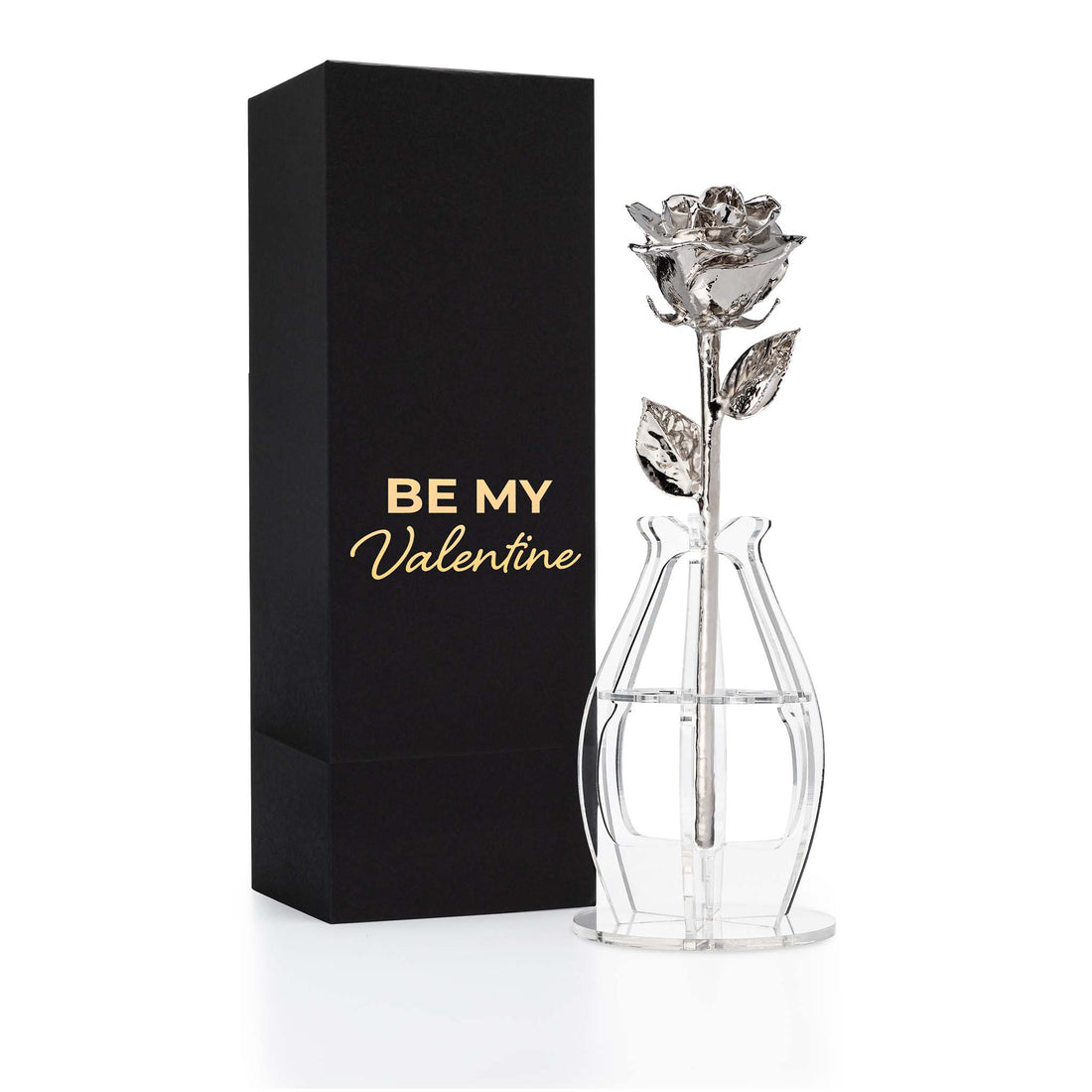 "Be My Valentine" Personalized Platinum Forever Rose Combo with Bloom Box & Phantom Vase™ Combo