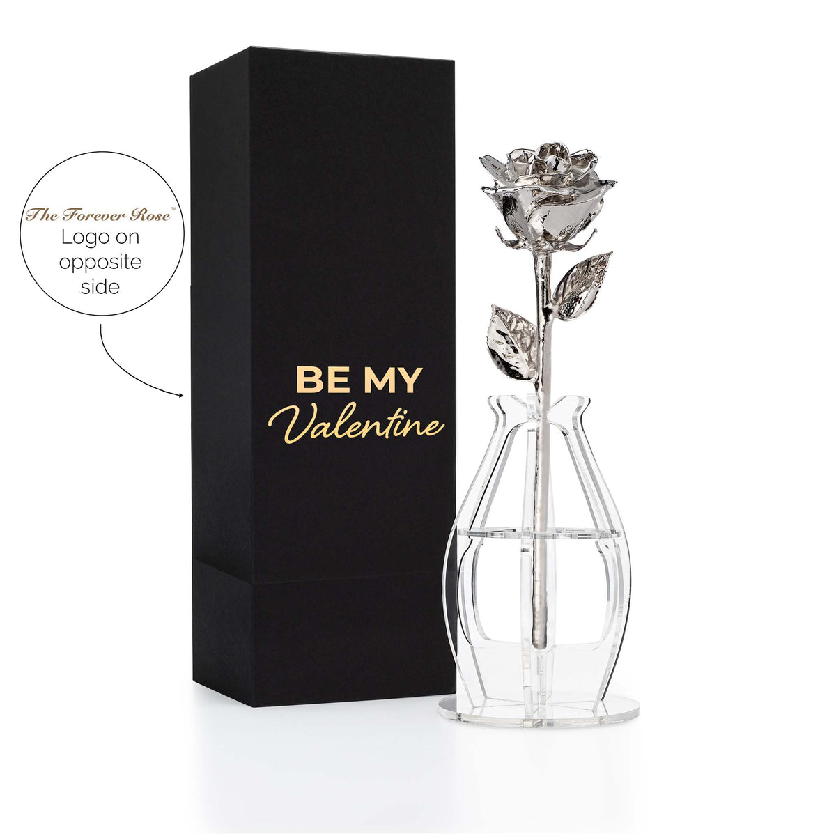 &quot;Be My Valentine&quot; Personalized Platinum Forever Rose Combo with Bloom Box &amp; Phantom Vase™ Combo