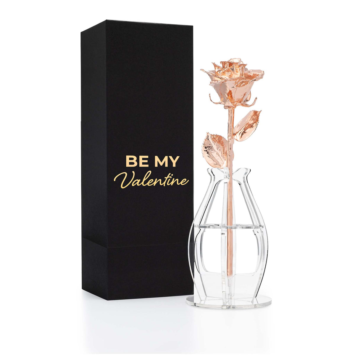 &quot;Be My Valentine&quot; Personalized Rose Gold Forever Rose Combo with Bloom Box &amp; Phantom Vase™ Combo