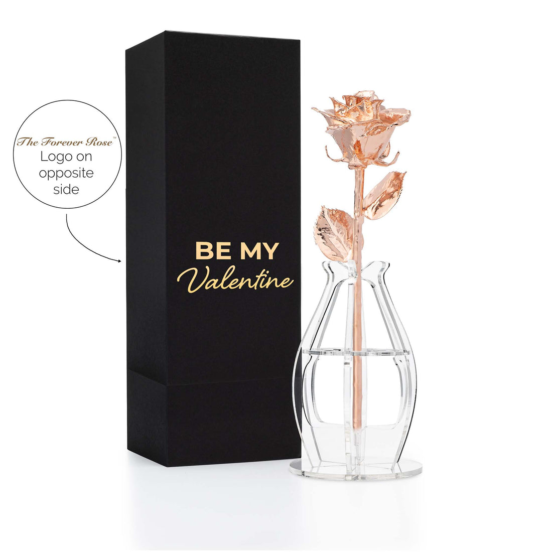 "Be My Valentine" Personalized Rose Gold Forever Rose Combo with Bloom Box & Phantom Vase™ Combo