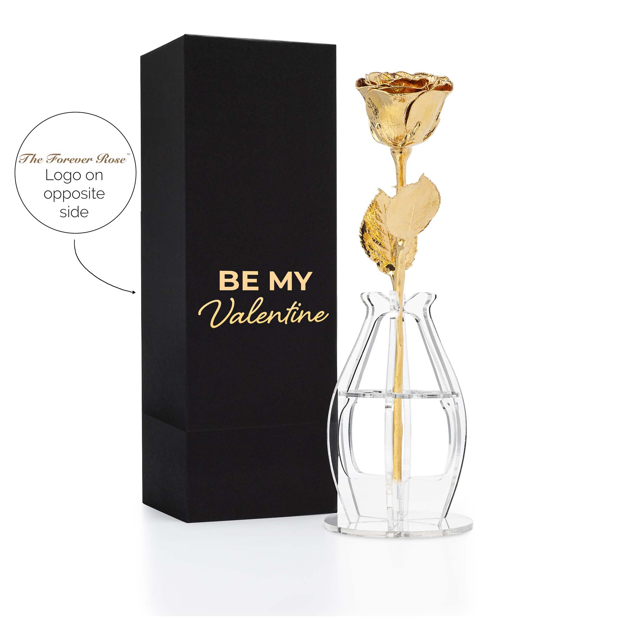 "Be My Valentine" Personalized High Detail 24K Gold Forever Rose Combo with Bloom Box & Phantom Vase™ Combo