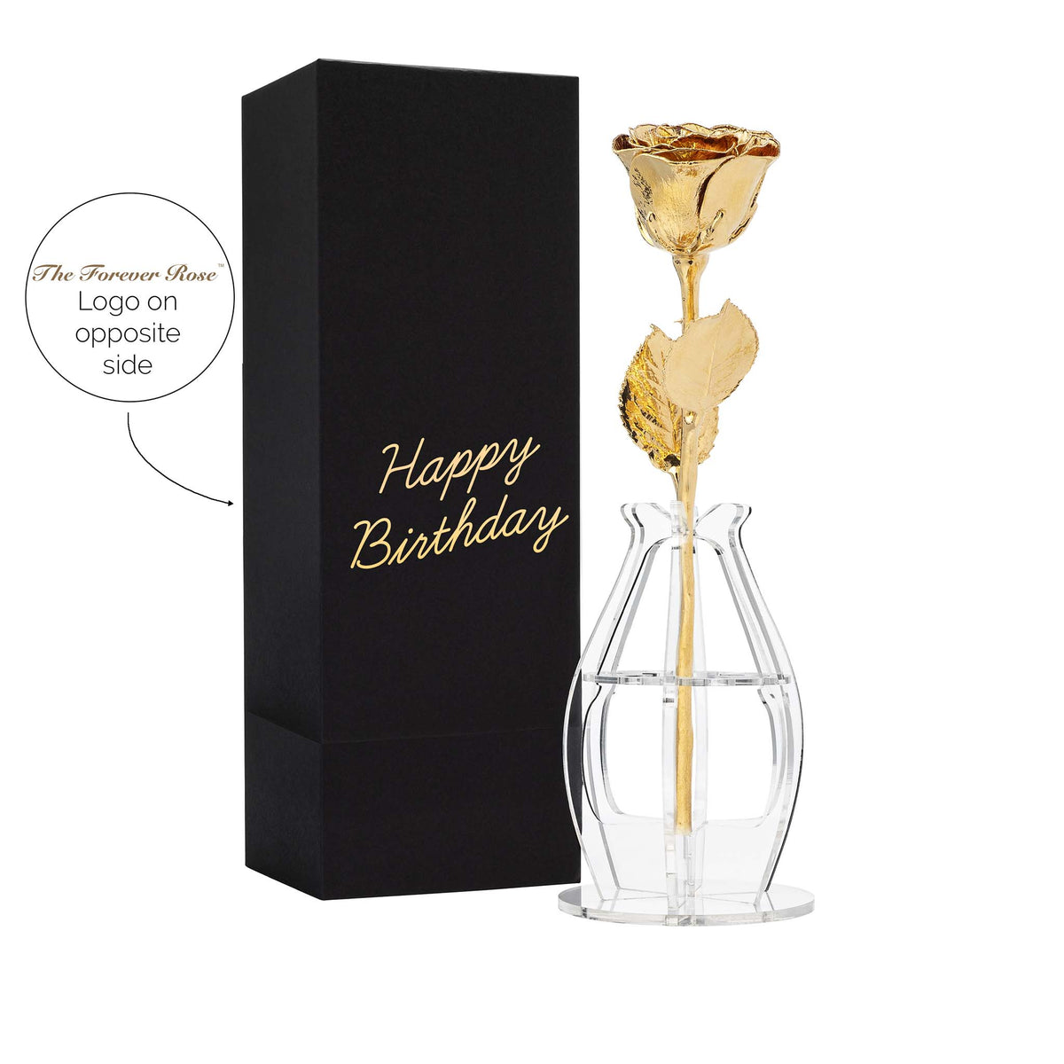 &quot;Happy Birthday&quot; Personalized High Detail 24K Gold Forever Rose Combo with Bloom Box &amp; Phantom Vase™ Combo