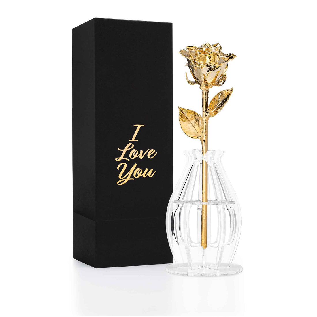 "I Love You" Personalized 24K Gold Forever Rose Combo with Bloom Box & Phantom Vase™ Combo