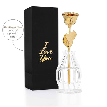 "I Love You" Personalized High Detail 24K Gold Forever Rose Combo with Bloom Box & Phantom Vase™ Combo