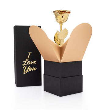 "I Love You" Personalized High Detail 24K Gold Forever Rose Combo with Bloom Box & Phantom Vase™ Combo