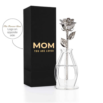 "Mom You Are Loved" Personalized Platinum Forever Rose Combo with Bloom Box & Phantom Vase™ Combo