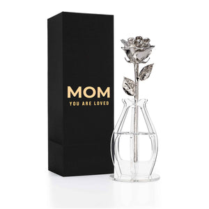 "Mom You Are Loved" Personalized Platinum Forever Rose Combo with Bloom Box & Phantom Vase™ Combo
